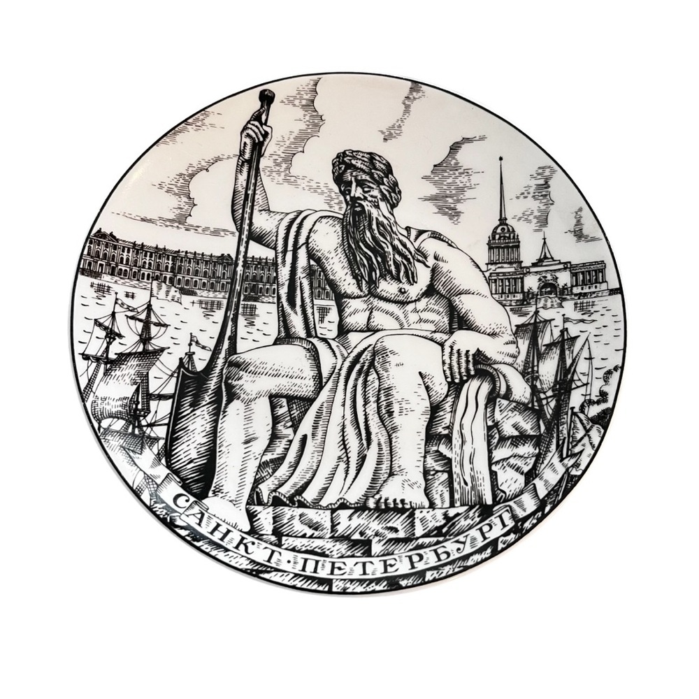 TWO Lomonosov Lunch Dessert Plates Russia Figures St Petersburg 8” - Picture 2 of 8